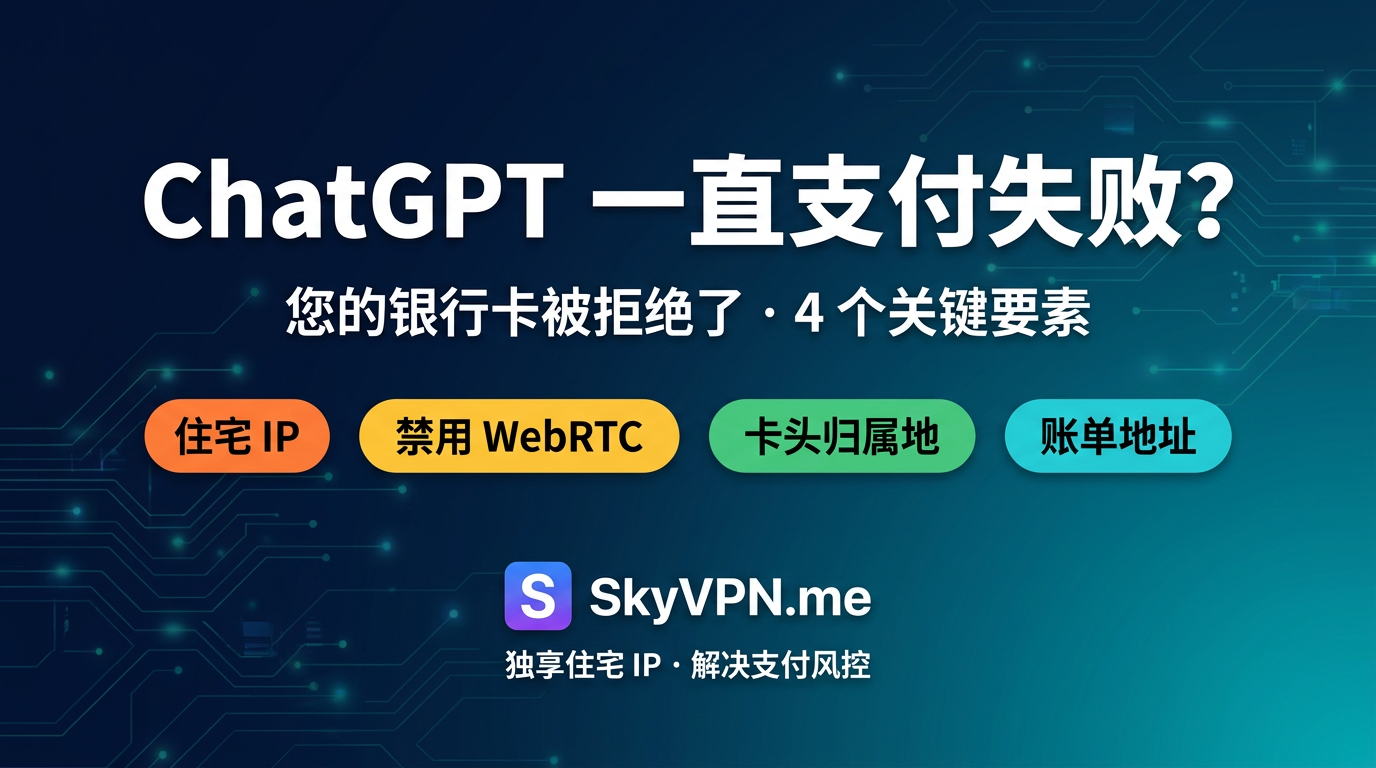成功支付的 4 个关键要素解决 ChatGPT 订阅一直支付失败问题: 您的银行卡被拒绝了